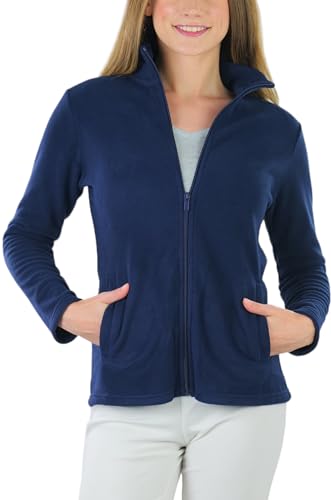 ToBeInStyle Women's Zip High Collar Polar Fleece L.S. Jacket - Navy - Large - Thumbnail 6