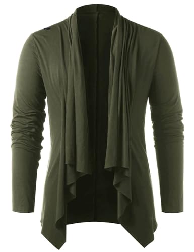 Kinkia Mens Shawl Cardigan Casual Ruffle Knit Long Sleeve Open Front Lightweight Drape Cape Sweater2