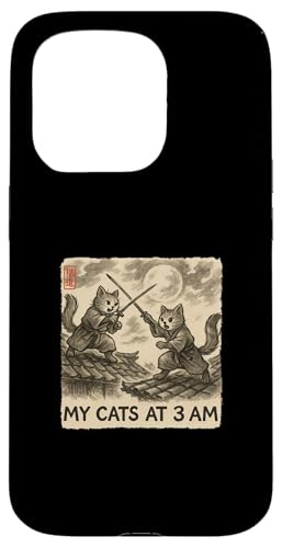 おもしろ墨絵 かわいい水墨画 日本人 私の猫 午前3時 スマホケース iPhone 15 Pro 用