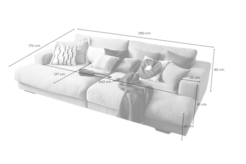 KAWOLA Big Sofa Madeline - Couch XXL mit Holztablett & Stoff Silber | Megasofa Wohnzimmer | Lounge Sofa Groß | Moderne Wohnlandschaft – Bild 4