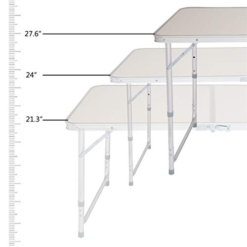 Folding Picnic Table, 4FT Portable Camping Table Adjustable Height Lightweight w/Handle, Lock Roll Up Picnic Table for Outdoor Party Beach Backyard