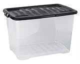 Strata 5 x 65L Curve Plastic Storage Box with Black Lid - Stackable, Clear, and Durable Container for Home and Office Organization (41cm H x 39cm W x 60cm D)