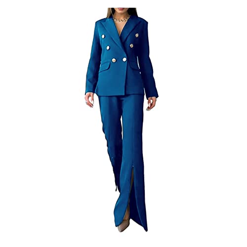 Tailleur deux pièces bleu ensemble veste manches longues et pantalon de bureau