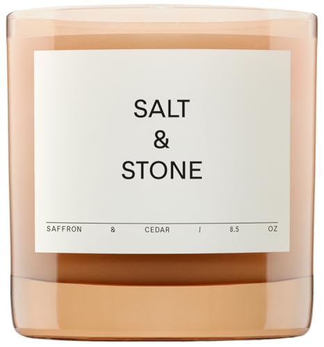 SALT & STONE Scented Candle for Women & Men | Hand-Poured, Aromatic & Fragrant | Coconut & Soy Blend Wax | 100% Cotton Wick | Long-Lasting 50 Hour Burn Time (8.5 oz) (Saffron & Cedar)