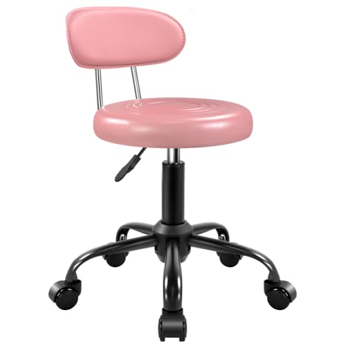 Image of WKWKER Rolling Stool with Wheels Swivel Stool with Back Height Adjustable Chair Ideal for SPA Salon Home Office Drafting Work (Pink)