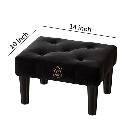 Image of Footstool Ottoman, Wood Legs, Velvet Soft Foot Stool Ottoman, Sofa Footrest Additional Seating for Living Room, Office, or Entryway (Black)