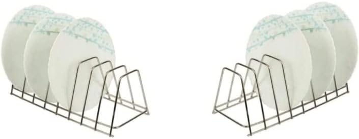 AB99 COLLECTION Stainless Steel Square Plate Rack for Kitchen | Dish Rack | Thali Stand for Kitchen | Dish Stand | 6 Plate Stand for Kitchen Cabinet | Dining Table Plate Stand (Silver) (2 Pc)
