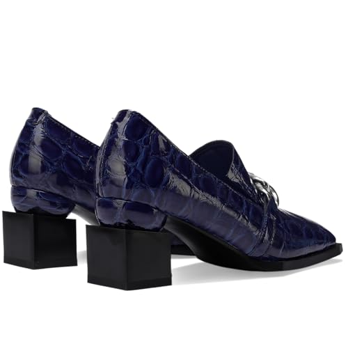 Image of Loafers for Women Patent Leather Buckle Square Toe Chunky Block Dress Slip On Wide Casual Comfortable Dressy High Heels Ladies Comfort Moccasins Elegantes 2 Inch Shoes