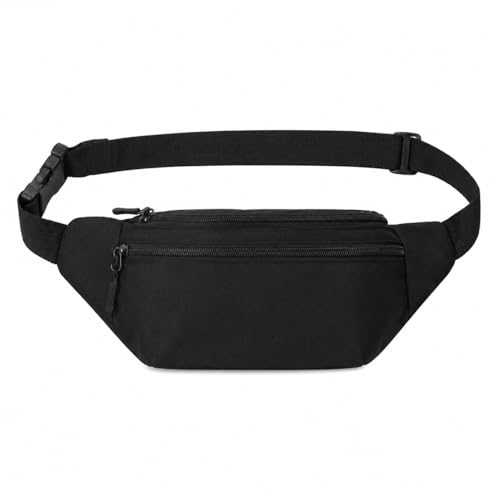 Sac Banane Homme Femme en Cuir PU Imperméable, Multifonction avec 3 Poches, Portable Élégant Sport Tendance pour Randonnée Voyage Festival Course, Noir Taille Unique
