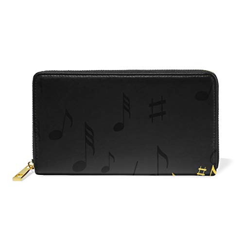 Preisvergleich Produktbild GIGIJY Geldbörse mit goldenem Musiknoten-Motiv, mehrere Kreditkartenfächer, Tasche für Frauen, echtes Leder, mit Reißverschluss
