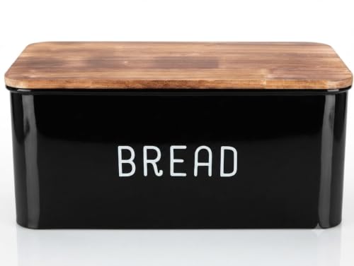 Image of Metal Bread Box Set | Airtight Bread Storange Box For Kitchen Bread Dispenser Food Grade Storage Box with Wooden Lid - 4 litre