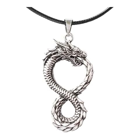 HAQUIL Ouroboros Dragon Necklace with Cord Cover