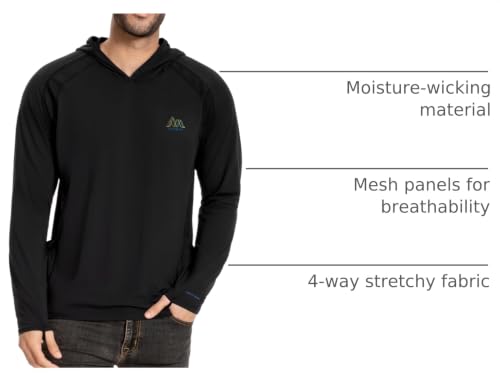 Image of Men's UPF 50+ Hoodie Shirt Long Sleeve Permanent UV Sun Protection Vented Tee Performance for Outdoor Hiking Fishing
