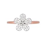 icedout 1.10 Ct Round Diamond Flower Shape Pave Cluster Matching Sparkling Floral Luxurious Wedding Minimalist Engagement Ring For Women 14K Two Tone Gold plated 925 Sterling Silver Handmade Ring