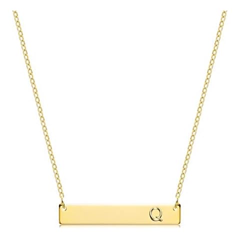 S.J JEWELRY Alphabet 26 A-Z Letter Initial Necklace 14k Gold-Plated Bar Necklace Engraved Name Necklace Personalized Letter Monogram Pendant Necklace for Women Girls, Metal Cover