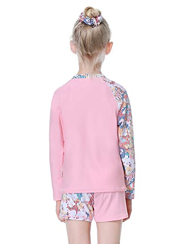 Image of Long Sleeve Swimsuits for Kids 2 Pieces Set Swimwear Quick Dry Surfing Wetsuit for Girl /Boy 5-12 Years Pink