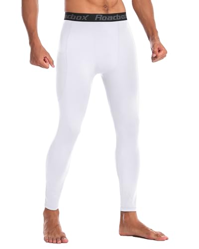 Roadbox 1/2 Pack Thermal Compression Pants for Men Fleece Lined Football Running Tights Base Layer Leggings with Pockets2