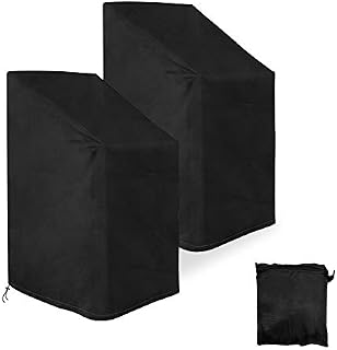 AZKEEGREY 2 Pack Garden Chair Covers Waterproof for Patio Outdoor Chair Cover, Garden Stacking Chair Cover UV Protection Durable Furniture/Stack-able Chairs Cover with Pouch(120 x 75 x 75cm,Black)