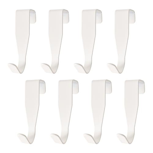 8pcs White Metal Over Door Hooks - Space Saving Clothes Hangers, No Nails Required - for Bathroom Bedroom, Wardrobe