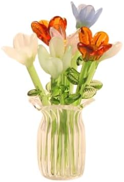 1 Set (8 Pcs) Handmade Crystal Glass Mini Flower Decorative Ornaments, Miniature Flower Statues, Collectible Small Ornaments for DIY Handicrafts, Festival Decor & Table Decoration image 2