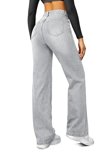 Image of FUNUCA Straight Leg Jeans for Women,High Waisted Wide Leg Loose Microelastic Boyfriend Denim Pants