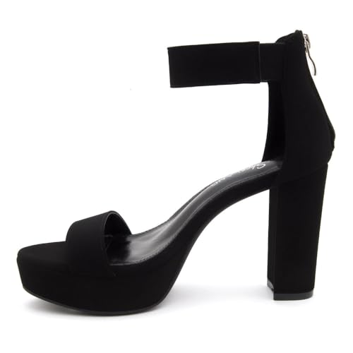 Shoe Land Chunky Platform Heels for Women – 4 Inch Block Heeled Sandals with Ankle Strap, Open Toe Dressy Strappy High Heels for Wedding, Party & Formal Events4