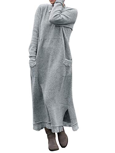 ORANDESIGNE Damen Vlieskleider Rundhals Frauen Langarm Lose Pulloverkleid...