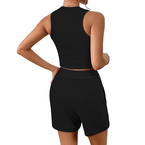 Two Piece Sets for Women Sleeveless Crop Top and Shorts Waffle Lounge Set Tracksuits Sweatsuits Beach Vacation Outfits3