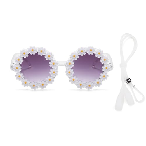 Round Flower Sunglasses for Girls with Strap Girls Flower Shaped Cute Glasses UV 400 Protection Outdoor Beach Girl Boy