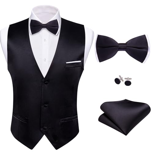 Barry.Wang Mens Suit Vest Bow Tie Set 4PCS Formal V-neck Slim Fit Casual Solid Color Waistcoat Wedding Party Tuxedo