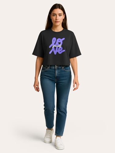 Image of HELLCAT Beige Printed Loose Fit Crew-Neck Crop T-Shirt for Women