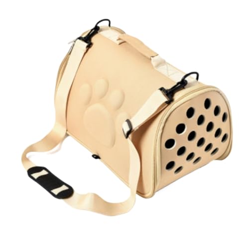Eiuuioj 猫用キャリーバッグ 折りたたみ式ペットキャリーバッグ 小型犬・猫用キャリーバッグ ペットキャリーケース 通気性 折りたたみ式 車/スリング/手持ちに最適 (M42×26×26 cm、8 kg,ゴールデン)