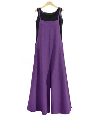 Image of YESNO Women Casual Loose Long Bib Pants Wide Leg Jumpsuits Baggy Cotton Rompers Overalls with Pockets PZZTYP2