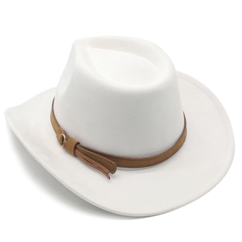 Image of Unisex Western Suede Cowboy Cowgirl Hat Classic Wide Brim Fedora Hat for Men &Women