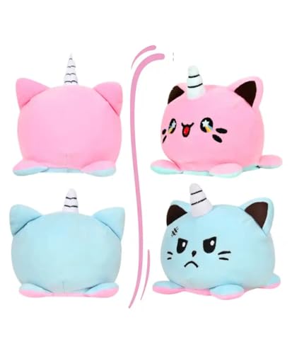Image of HUG 'n' FEEL SOFT TOYS Cat Octopus Reversible Soft Toy - 2-in-1 Mood Plush | Cute Flip Doll | Soft Stuffed Toy for Kids, Girls & Boys | Gift for Birthday & Valentine