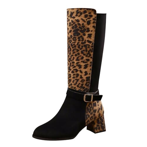 Bottes marron homme daim léopard talon bloc sangle boucle chaussures chics 39 1/3