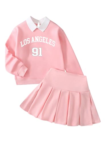 Ecolala Girls 2 Piece Outfits Preppy Sweatshirt and Skirt Set