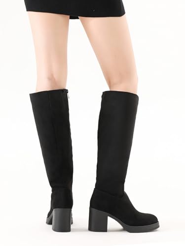 Image of Shoe'N Tale Platform Knee High Boots for Women Block Chunky Heel Round Toe Side Zipper Tall Boots