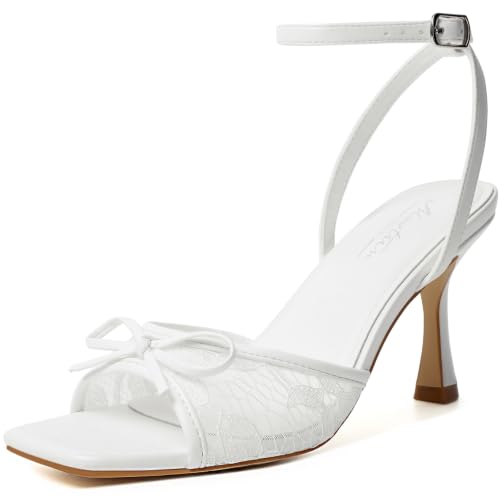Image of Mostrin Chunky Heels for Women Round Open Toe Strappy Heeled Sandals Ankle Strap Dressy Block Low Heels for Party Wedding Prom Daily
