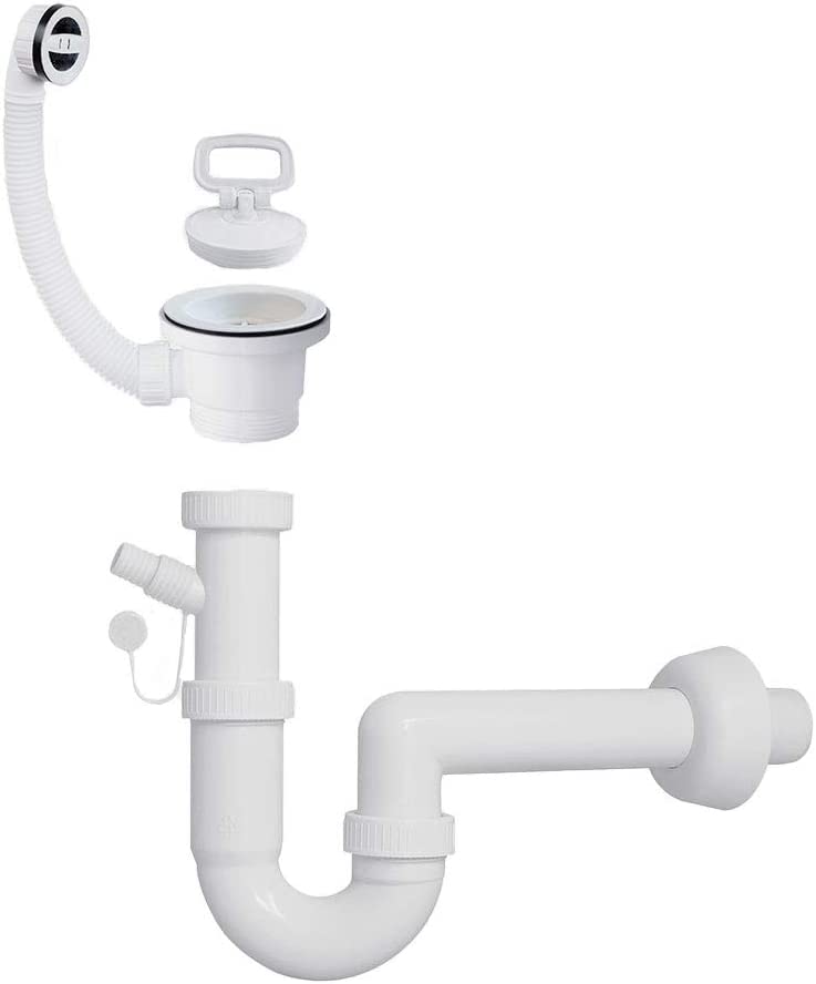 Sifoni, canotti in plastica (polipropilene) per lavello, lavabo, lavandino, vasca, doccia, lavatoio ad incasso o salvaspazio (Sifone curvo ad 1 via da 1'' 1/2 con scarico)