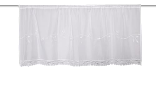 HOME WOHNIDEEN Maciro Net Curtain, 45 x 145 cm, Semi-Transparent, Batiste, Colour: White, Size: 45 x 120 cm, Quantity: 1 x