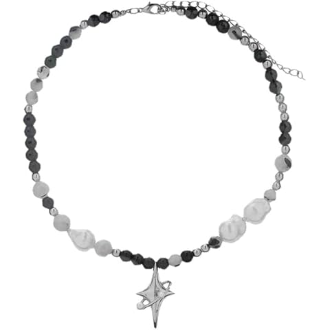 Punk Star Pendant Baroque Pearl Necklace for Women Asymmetric Black White Beads Necklace Choker Jewelry Gift (Style 1) Cover