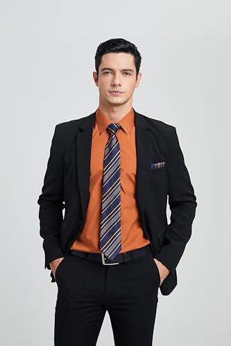 Image of HISDERN Mens Dress Shirt with Tie Pocket Square Set Classic Button Down Shirt Matching Tie Long Sleeve Shirts