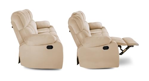 Image of Little NAP Helios Soft Suede Fabric Three Manual Standard Recliner | Padded 3 Seater Aaram Sofa | Relaxing Chair for Home Office Living Bed Room | Beige