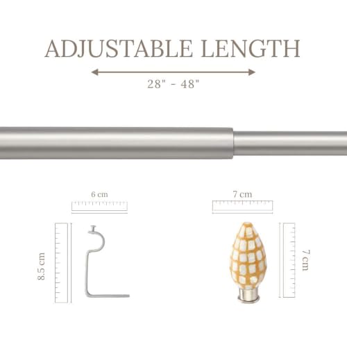 Image of The Decor Mart 28 inch-48 inch Adjustable Curtain Rod for Door & Windows with Brackets Set Curtains Hanging Extendable Stailness Steel Pipe Holder with Honey Comb MOP Finial (Silver, 0.75 inch Diameter)