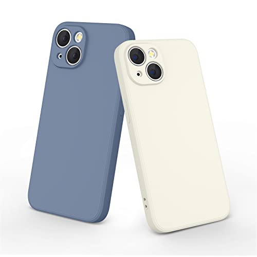Mugust 2Pack Fundas para iPhone 14,Funda de Liquida Silicona con Forro de Microfibra Suave para iPhone 14(Blanco/Gris Lavanda)