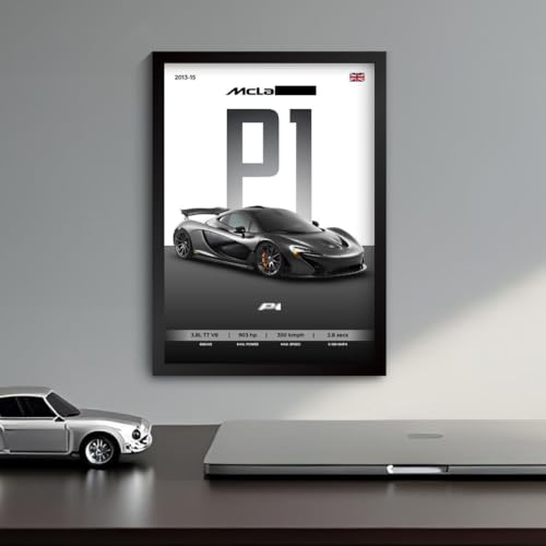 Image of McLaren P1 Poster | Framed McLaren A4 Sized (31 x 23 cm) | Hypercar Frame for Wall, Gift for Boys, Car Poster | Supercar Frames | Holy Trinity Car Posters for Wall, Bedroom, Hostel, Study Room (F 127)