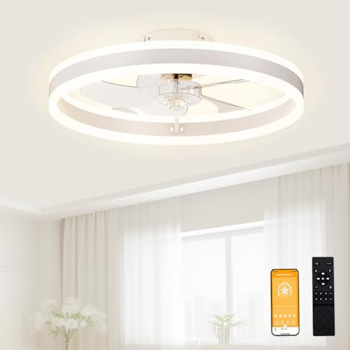TuoyuanW Alexa Modern Ceiling Fan Light DC Reversible 6 Speed Ceiling Fans With Lights Silent Timer Living Room Ceiling Light Fan Memory Dimmable Led Fan Light Ceiling, White, Remote APP - View #2
