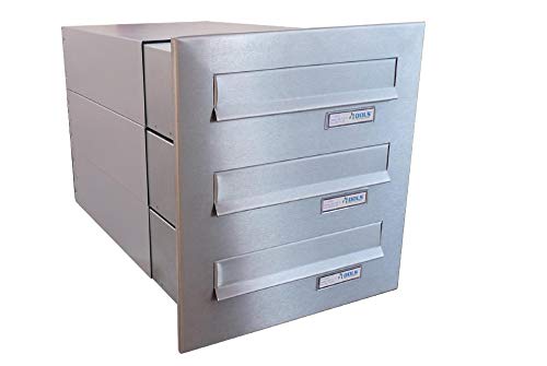 3er Edelstahl Mauerdurchwurf Briefkasten - Tiefe 39-62 cm- B-042