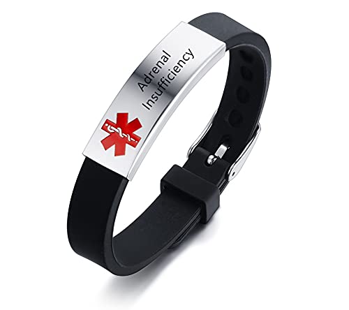 ZKXXJ Medical Alert Bracelets for Men Women Adrenal Insufficiency Silicone Wristband Emergency ID Identification Cuff Bracelet Health Systems Allergy Awareness Jewelry for Teens Adults
